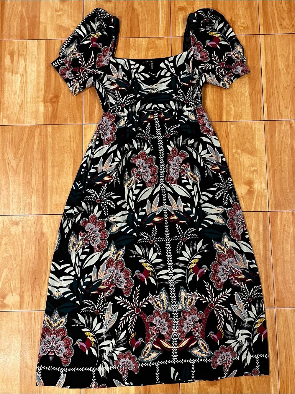 Caballero Aidette Dusk Maxi Dress Small Black Floral Puff Sleeve Boho Resort - Picture 3 of 5
